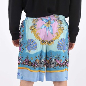 Shorts de pyjama confortables pour hommes avec taille élastique, vêtements de sport légers en satin de soie imprimé par sublimation, couleur unie - Product Image 5