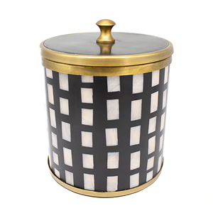 Natural Bone Inlay Striped Pattern Sustainable Classic Design Ice <b>Bucket</b> <b>with</b> Brass <b>Lid</b> and Knobs 5L Capacity for Giveaways - Product Image 1