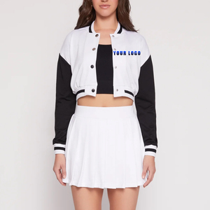 <b>Women's</b> Varsity <b>Jacket</b> White <b>Black</b> Full Sleeve Button Collar Contrast Color Regular Length Winter Style 100% <b>Wool</b> Eco-Friendly - Product Image 4
