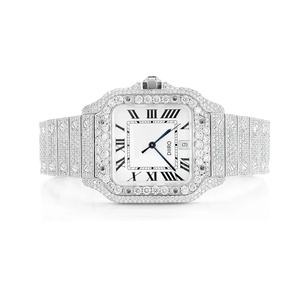 <b>Square</b> Dial Mechanical Watch Ice Moissanite White Tone Stainless Steel Analog Wedding Anniversary for Men - Product Image 2