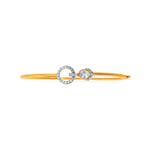 Elegant Diamond Circle & Pear Cut Open <b>Bangle</b> <b>Bracelet</b> for Women | 18K Yellow Gold Geometric <b>Bracelet</b> | Minimalist Luxury Stacka - Product Image 2
