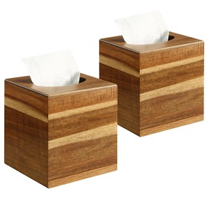 Modern Rustic Alternating Wood Grain Tissue Dispenser <b>Cube</b> Mixed <b>Light</b> And Dark Brown Wood - Product Image 1