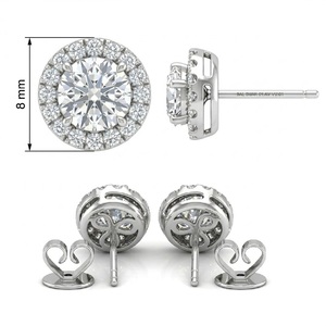 Pendientes de compromiso de oro blanco macizo de 18k de alta calidad con diamantes auténticos y engaste de garra vintage, personalizables, de fábrica china. - Product Image 6