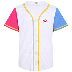 Custom Made Breathable 100% Polyester Short Sleeve Loose Fit Baseball Jersey Full Button Closure Solid Color Best Selling <b>Team</b> - Product Image 1