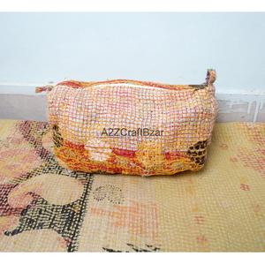 Cotton Kantha Fabric Eco-Friendly Durable Multi-Function Cosmetic Organizer <b>Case</b> Zipper Closure Soft Handle Lightweight Tassel - Product Image 6