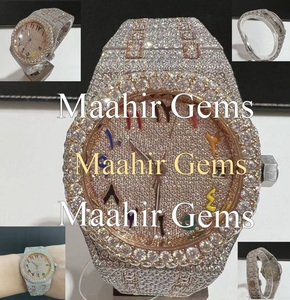 Montre de luxe Hip Hop en acier inoxydable avec moissanite et diamants de laboratoire, cadran en verre, résistance à l'eau 10 bars, montre personnalisée pour homme - Product Image 2