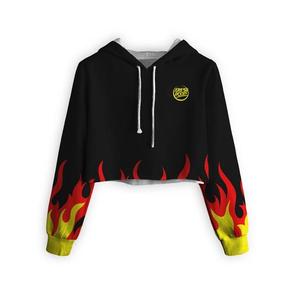 Sudadera Corta con Estampado de Fuego Colorido para Mujer, Sudadera con Capucha, Sublimación por Transferencia, 100% Poliéster, Tejido de Punto, Ropa Urbana de Primavera - Product Image 3