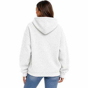 Custom Women <b>Waffle</b> Knit Hoodie Pullover Textured Fleece Sweatshirt with Kangaroo Pocket for Wholesale Thermal Hoodies Supplier - Product Image 2