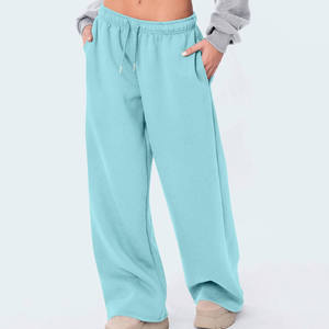 <b>Women's</b> Wide Leg Fleece Sweatpants Mid Waist Drawstring Solid Color Casual Loose Fit Full Length Winter Breathable Quick Dry - Product Image 1