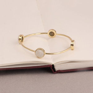 Brazalete Boho Hecho a Mano con Cristales de Azúcar Blancos y Baño de Oro, con Piedras Preciosas Naturales, Ideal para Aniversarios, Fiestas, Regalo de Joyería - Product Image 3