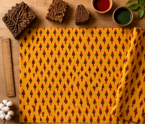 Hand Block Printed <b>Yellow</b> Lightweight Cotton Fabric Wholesale Traditional Ethnic <b>Accessories</b> Material Dress Crafting <b>Home</b> Girls - Product Image 2