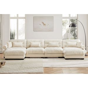 Divano Sezionale Moderno a U in Velluto, 4 Posti, con Pouf Mobili, Convertibile, Profondo e Confortevole, Imbottito per Soggiorno - Product Image 3