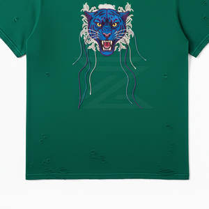 Camiseta de Algodón Estilo Vintage para Uso Diario, con Bordado Desgastado, Corte Holgado, Transpirable, Informal, Estilo Urbano - Product Image 4