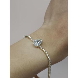 Pulsera de tenis con diamantes talla pera en oro blanco macizo con pera central solitaria, elegante pulsera de tenis, joyería nupcial de lujo - Product Image 3