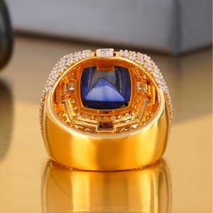 14K <b>Gold</b> Blue Sapphire <b>Cocktail</b> <b>Ring</b> for Women Cushion Cut Statement Fashion <b>Ring</b> with Prong Setting Fine Jewelry Gift - Product Image 4