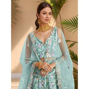 Dazzling Sky-Blue <b>Sequins</b> Net Engagement Lehenga Choli for Women - Product Image 4