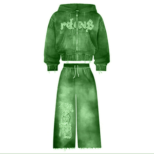 Ensemble de survêtement deux pièces hiver brodé effet vieilli, 100 grammes, taille élastique, décontracté, mode, imperméable, écoresponsable, streetwear - Product Image 2