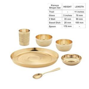 Ensemble de thali en laiton massif avec assiettes et cuillères finition miroir, idéal pour les acheteurs en gros, les exportateurs et les entreprises hôtelières - Product Image 3