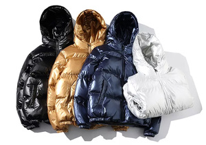 Veste d'hiver pour homme à capuche, rembourrée en duvet épais, coupe-vent, décontractée, en nylon, fermeture éclair, couleur unie, coupe régulière - Product Image 3