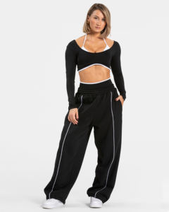 OEM Pantalon de jogging pour femme à jambe large, coupe ample, taille mi-haute, pantalon de survêtement décontracté, pantalon de détente, streetwear, hiver, motif peint, marque privée, noir - Product Image 2
