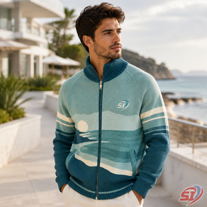 Custom Ribbed Knit Jacket Full Zip Intarsia Sweater <b>Cardigan</b> Fashion Knitwear Custom Logo OEM ODM Wholesale Supplier - Product Image 6