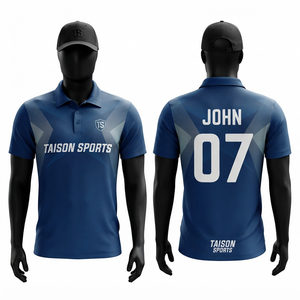 เสื้อสนุกเกอร์ชาย 180 GSM ผ้าโพลีเอสเตอร์อินเตอร์ล็อคประสิทธิภาพสูง สีน้ำเงิน แผงไหล่ตัดสี  พร้อมปักโลโก้ทีมตามสั่ง - Product Image 1