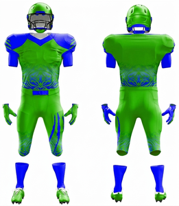 Uniforme de Fútbol Americano Personalizable Verde y Azul Sublimado con Cuello en V, Manga Corta, Ajustado, Transpirable, de Poliéster - Product Image 1