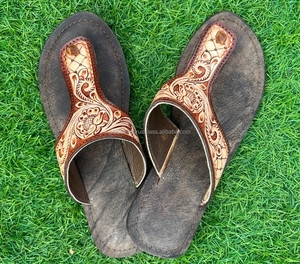 Real Handmade Genuine <b>Women</b> Western Stylish Tooled <b>Leather</b> Casual Outdoor Flipflop Flat Flower Footwear Open Brown Toe Sandals - Product Image 3