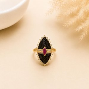 22K Gold Plated Victorian Ruby CZ <b>Ring</b> <b>Adjustable</b> Vintage Cocktail Statement <b>Ring</b> Traditional Indian Bridal Wedding Wear - Product Image 1