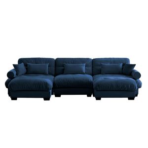 Divano Modulare a U Moderno a 3 Posti con Due Pouf Mobili, Cuscini Lombari e Cuscini Decorativi per Soggiorno - Product Image 6
