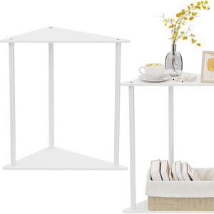2-Tier Triangle Metal End <b>Table</b> Powder Coated - Corner Side <b>Table</b> Bathroom <b>Storage</b> Organizer Shelf Bathtub Caddy - Product Image 3