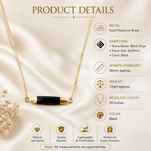 Collier Pendentif Minimaliste en Onyx Noir Naturel Unique et Ajustable avec Placage Électrolytique à Station Unique et Fermoir Coulissant - Product Image 5