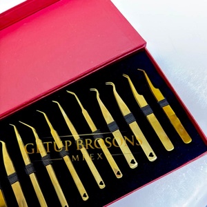 Pince à épiler pour cils GETUP BROSONS IMPEX 90/curve/isolation en acier inoxydable doré, pointe lisse, poignée diamantée, haute qualité - Product Image 3