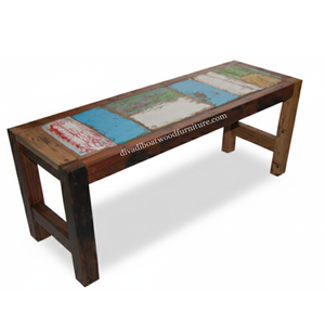 Banco Rita de Madera de Barco Reciclada, Patas Rectas, Diseño Patchwork, Desmontable, Color Original, Diseño Minimalista y Sostenible, para Interiores y Exteriores - Product Image 2