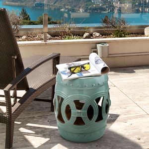 "Porcelain <b>Garden</b> <b>Stool</b> with Antique Blue Knotted Ring Design and Durable Glazed Finish" - Product Image 2