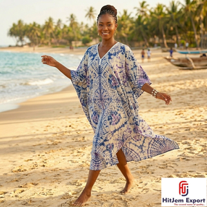 Women Printed <b>Kaftan</b> Dress Lightweight Comfortable <b>Beach</b> Wear Loose Fit Elegant Style Bulk Supply for Brands - Product Image 1