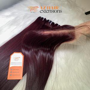 Extensions de vrais cheveux humains droits d'os de couleur tendance bordeaux foncé du fournisseur vietnamien - Product Image 4