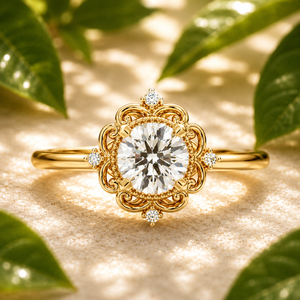 Bague en diamant de laboratoire 1,00 CTW taille ronde VVS certifiée IGI, filigrane vintage en or massif 14K, bague de mariage personnalisée, vente en gros - Product Image 1