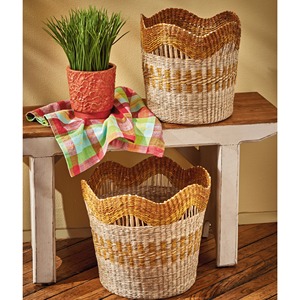 Natural Seagrass Storage <b>Baskets</b> Woven Scalloped <b>Basket</b> Rustic Boho Home Decor Multi-Purpose Wholesaler <b>Wicker</b> <b>Laundry</b> <b>Basket</b> - Product Image 2