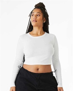 T-shirt court personnalisé pour femme à manches longues, coupe ajustée, en coton, col rond, basique, décontracté, OEM ODM, marque privée, application de mode - Product Image 6