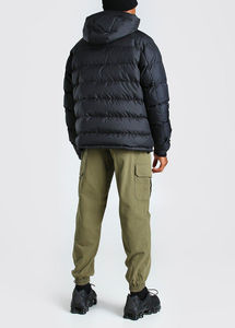 เสื้อแจ็คเก็ตพัฟเฟอร์สีดำสำหรับผู้ชายแบบมีฮู้ด ซิปครึ่งตัว มีกระเป๋า เสื้อกันหนาวอุ่นๆ สไตล์สตรีทแวร์ลำลอง เหมาะสำหรับใส่กลางแจ้ง ลดราคาพิเศษ - Product Image 2