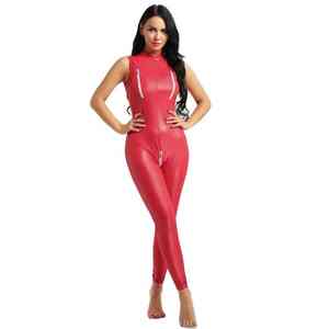 Body moulant sexy en similicuir PU pour femme, avec fermeture éclair, sans manches, taille unique, tenue de club en cuir - Product Image 2