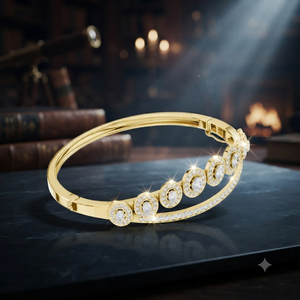 Luxury Yellow Gold Lab Grown Diamond Oval Halo <b>Bangle</b> <b>Bracelet</b> for Women Pavé Diamond Fine Jewelry - Product Image 1
