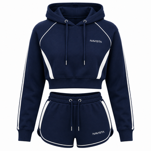 Sexy Women's Streetwear Two Piece Half Zip Regular <b>Top</b> and Shorts Set Custom Hoodie 100% Cotton Fleece Eco-Friendly - Product Image 4