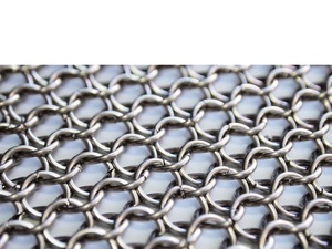 Stainless Steel Chainmail Pot Holder Round Silver Plated Modern Metal Craft Welded Kitchen Accessory - Product Image 2