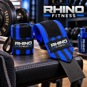 สายรัดข้อมือผ้าฝ้าย RHINO FITNESS สำหรับมือซ้าย สีน้ำเงิน-ดำ แบบตีนตุ๊กแก สำหรับยกน้ำหนัก - Product Image 1