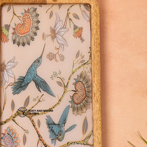 Bandeja Redonda de Madera de Mango con Resina Epoxi y Diseño Floral de Aves, Bandeja Decorativa de Madera para Almacenamiento de Alimentos para Cocina, Comedor y Hogar - Product Image 2