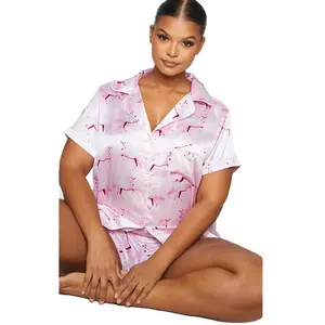 Letter Graphic Floral Print Tiktok Summer Sleepwear Women Sexy Onesie V Neck Short Set Cute Cartoon Printed Night Suit