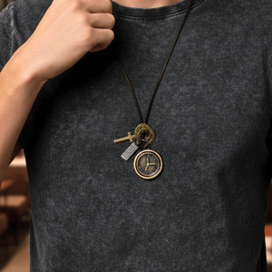 Timelock 1.2-Inch Gold Plated <b>Cross</b> Pendant with Number Design and Adjustable Dark Brown Leather Rope for <b>Men</b> and Boys - Product Image 1