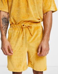 Ensemble de survêtement en velours jaune uni, t-shirt et short, ensemble de fitness, tenue d'été décontractée pour l'extérieur, ensemble jumeaux - Product Image 6